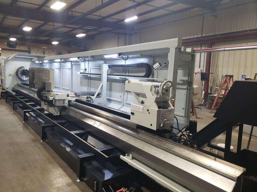 Lathe for machining long shafts.