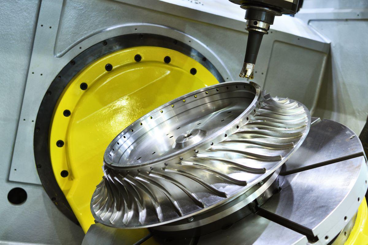 5-axis machining of a precision turbine impeller.